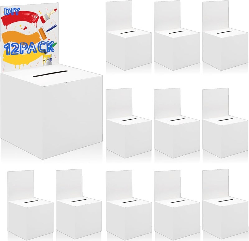 Ysglory 12 Pack Raffle Ticket Box White Cardboard Suggestion Box with Slot Donation Ballot Boxes for Fundraising Collecting Business Card Voting Contest, 6 x 6 x 6 Inches - Image 1